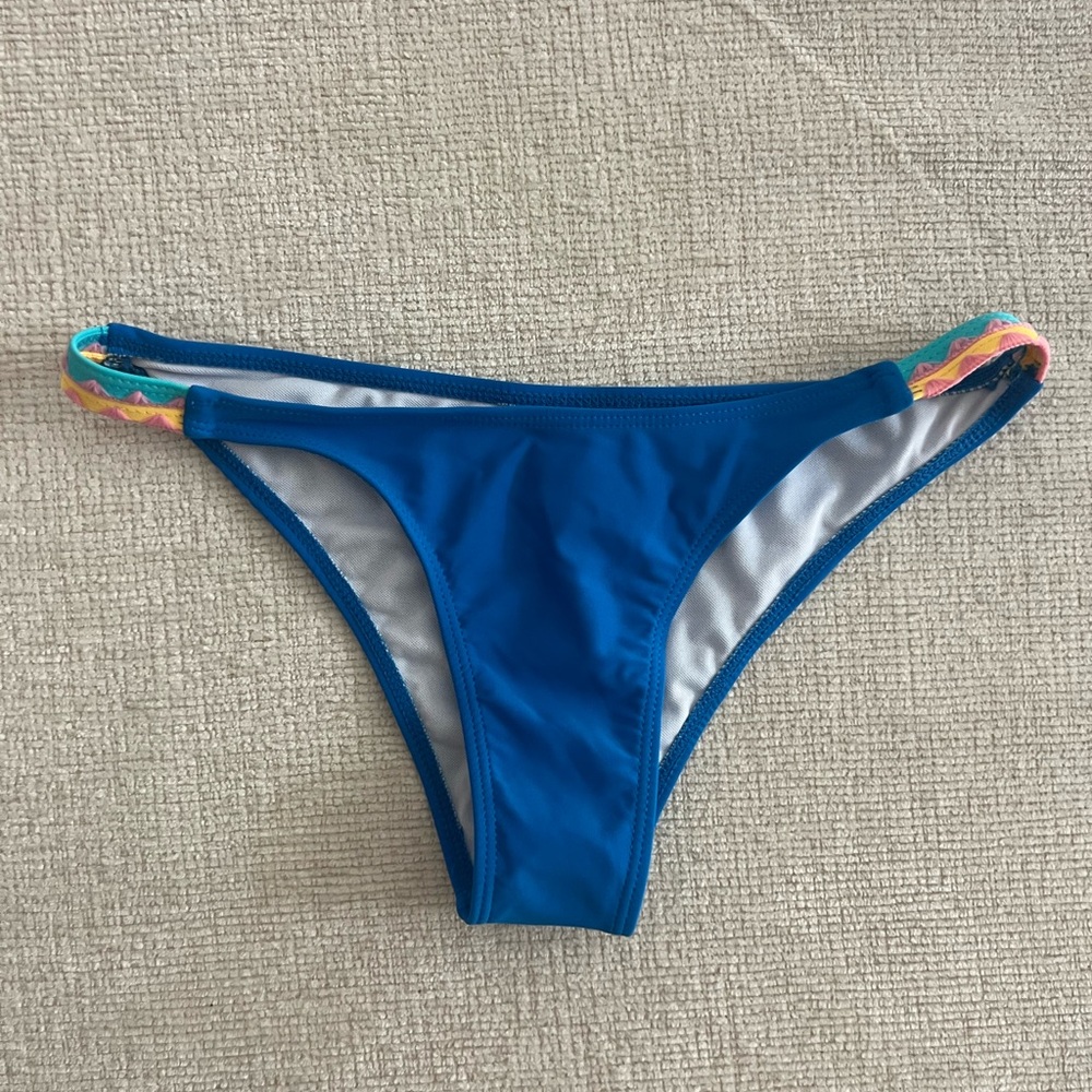 Blue Bikini bottom with colorful side pattern